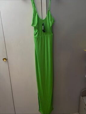 Fashion Nova Bright Green Maxi Slip Dress - V-Neck